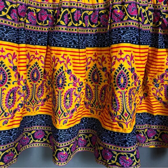 J. Crew skirt size 14 Pencil midi yellow Sunny Block Print tiered batik India - Picture 5 of 10